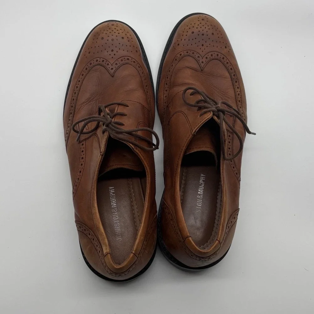 Johnston & Murphy Mens Brown Leather Wingtip Oxford Dress Shoes Size 12M